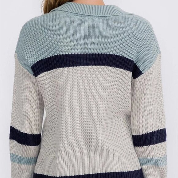 V-Neck Knit Colorblock Pullover Sweater - Picture 6 of 6